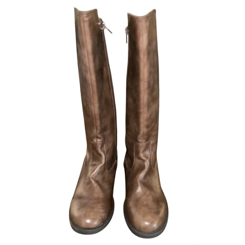 London‎ Fog Big Girls Brooke Riding Boots Size 5 Rear Lace Up Side Zip Brown